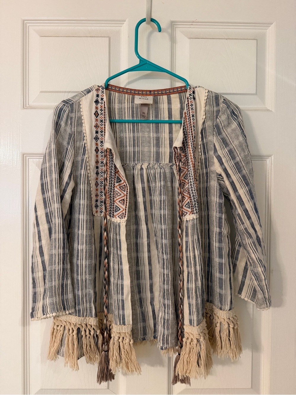 Target Light Blue Striped Tassel Peasant Tunic